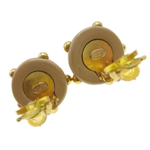 Chanel Studs Button Earrings Beige Gold Clip-On - Picture 3 of 5